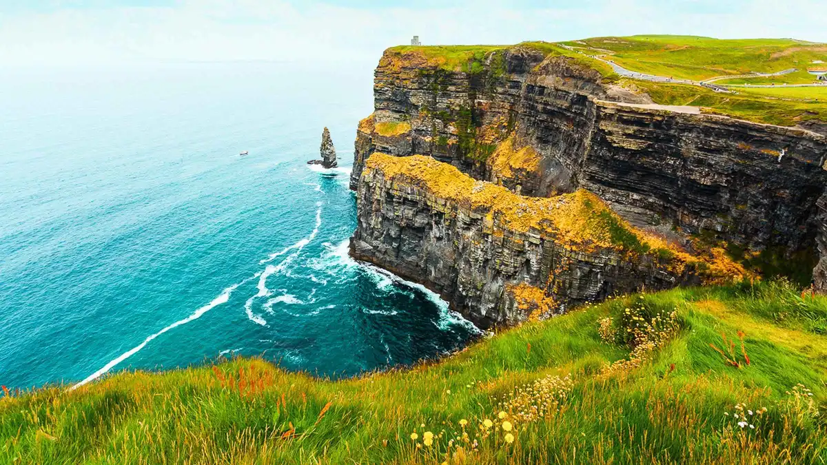 Cliffs of Moher above the Atlantic on a day among the vacation tours of Ireland from Dublin