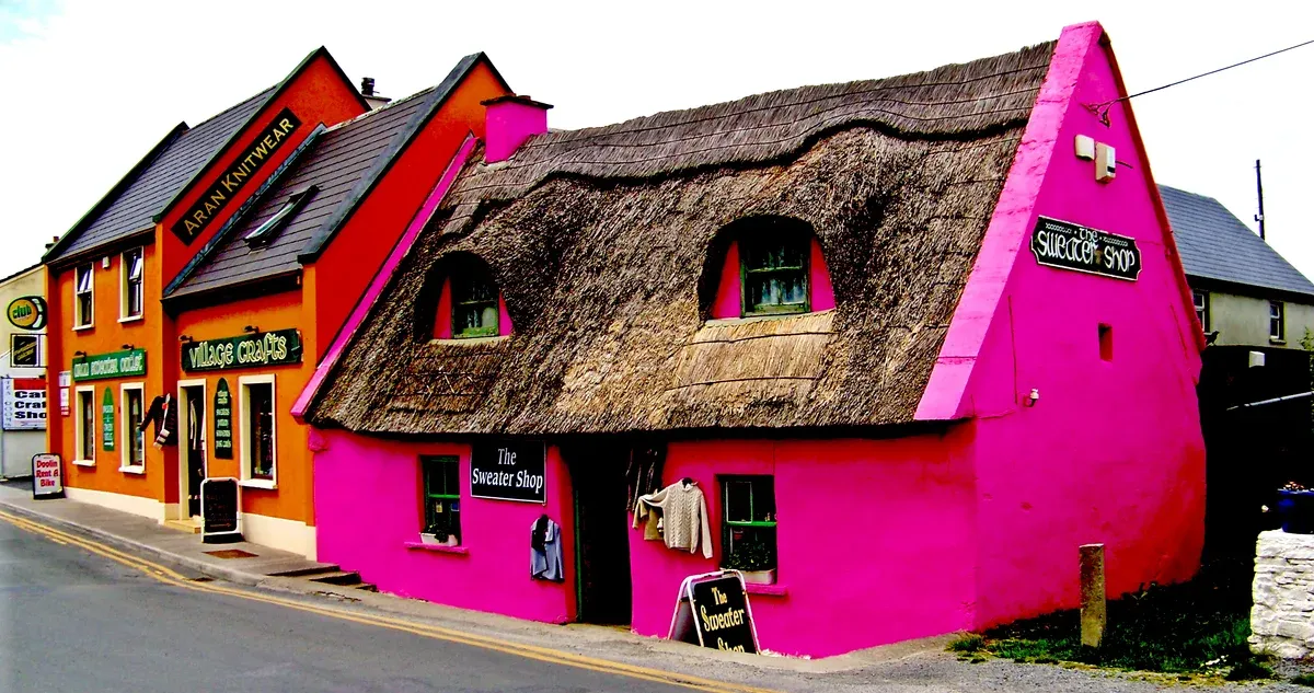 Colourful buildings in Doolin village on a vacation tours of Ireland Aran Islands trip