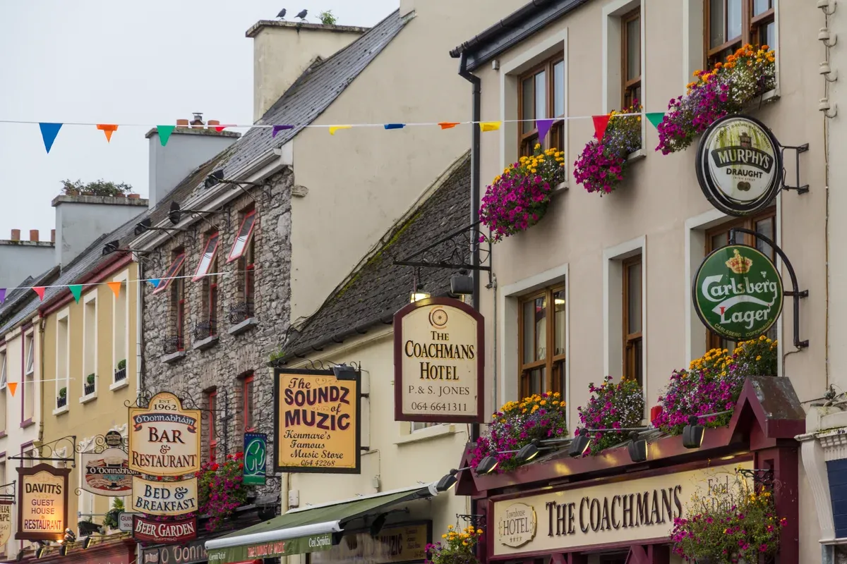 Main street in Kenmare on a vacation tours of Ireland itinerary